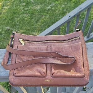 Fossil Brown Pebbled Leather Crossbody Bag